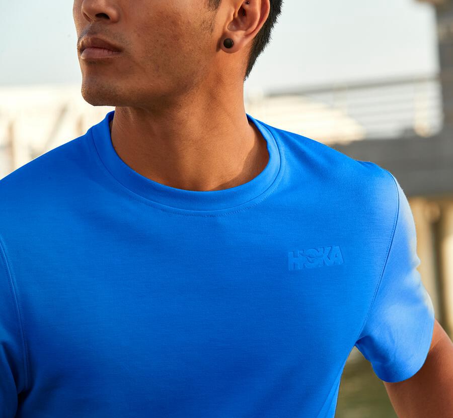 Hoka One One Mens Tee - Lifestyle - Blue - WVXR85710